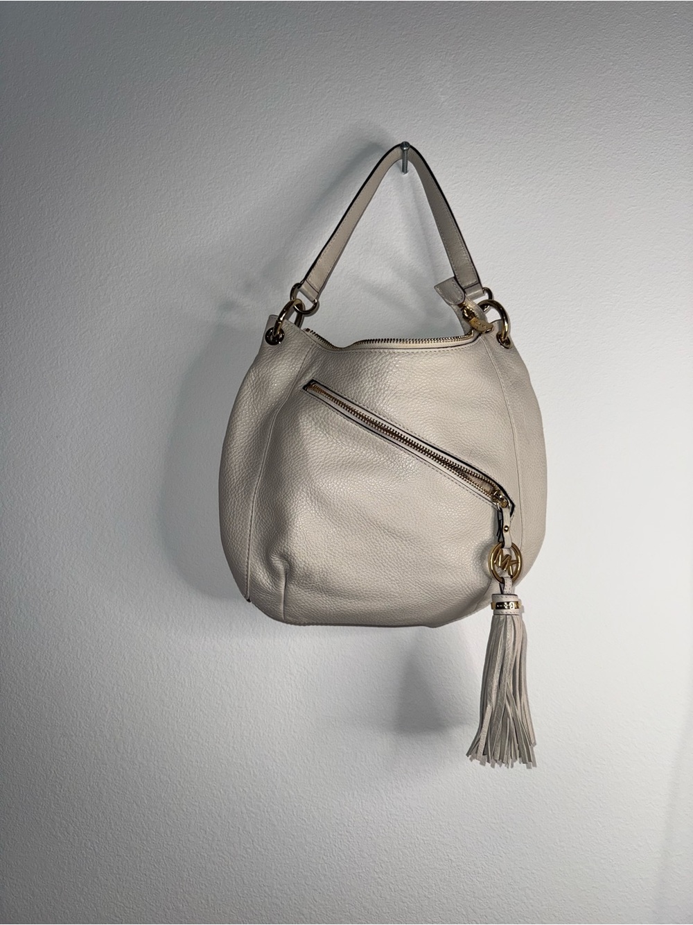 Michael Kors Soft Pebbled Cream Hobo with Tassel